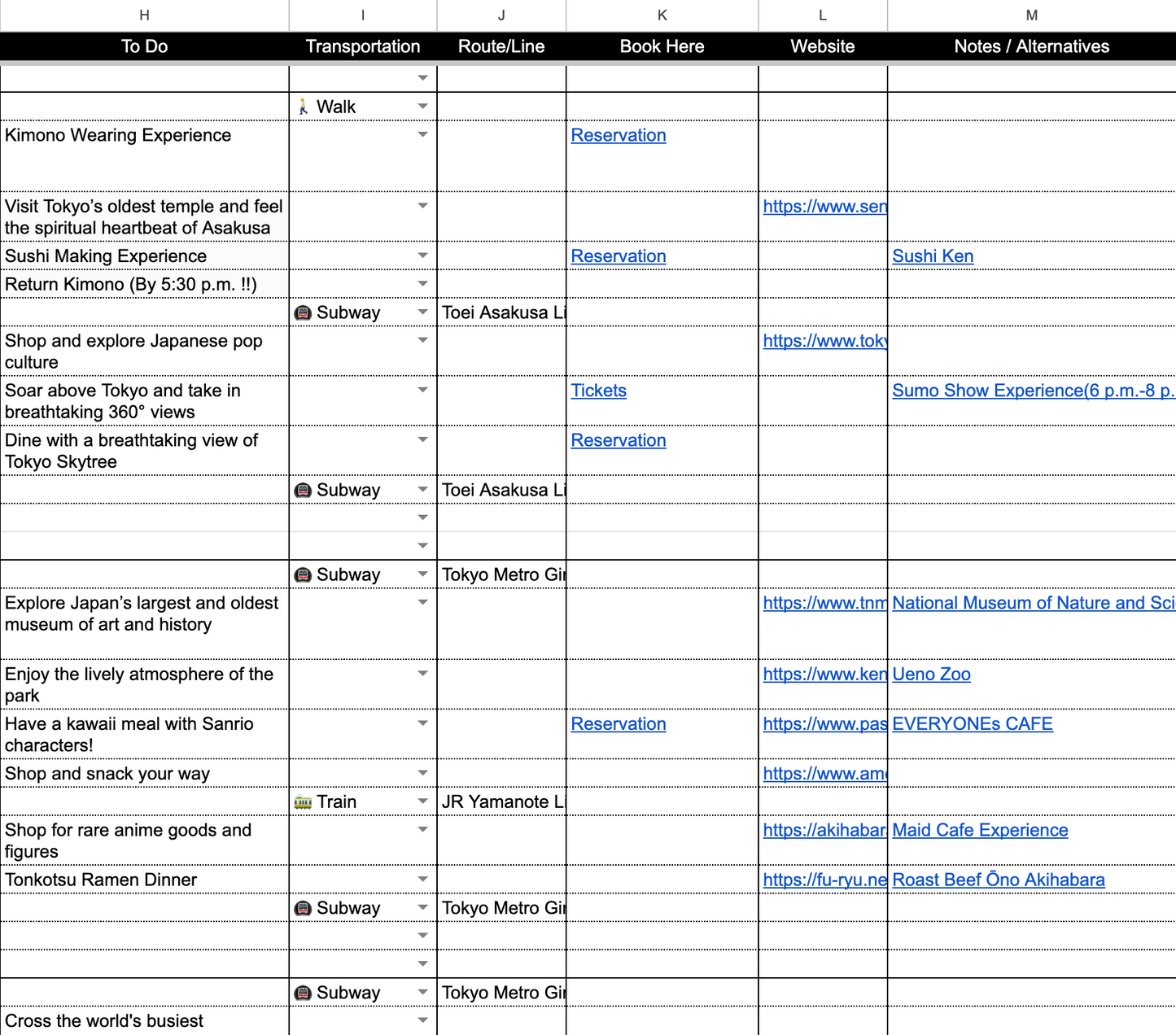 JAPAN ITINERARY BUILDER TEMPLATE