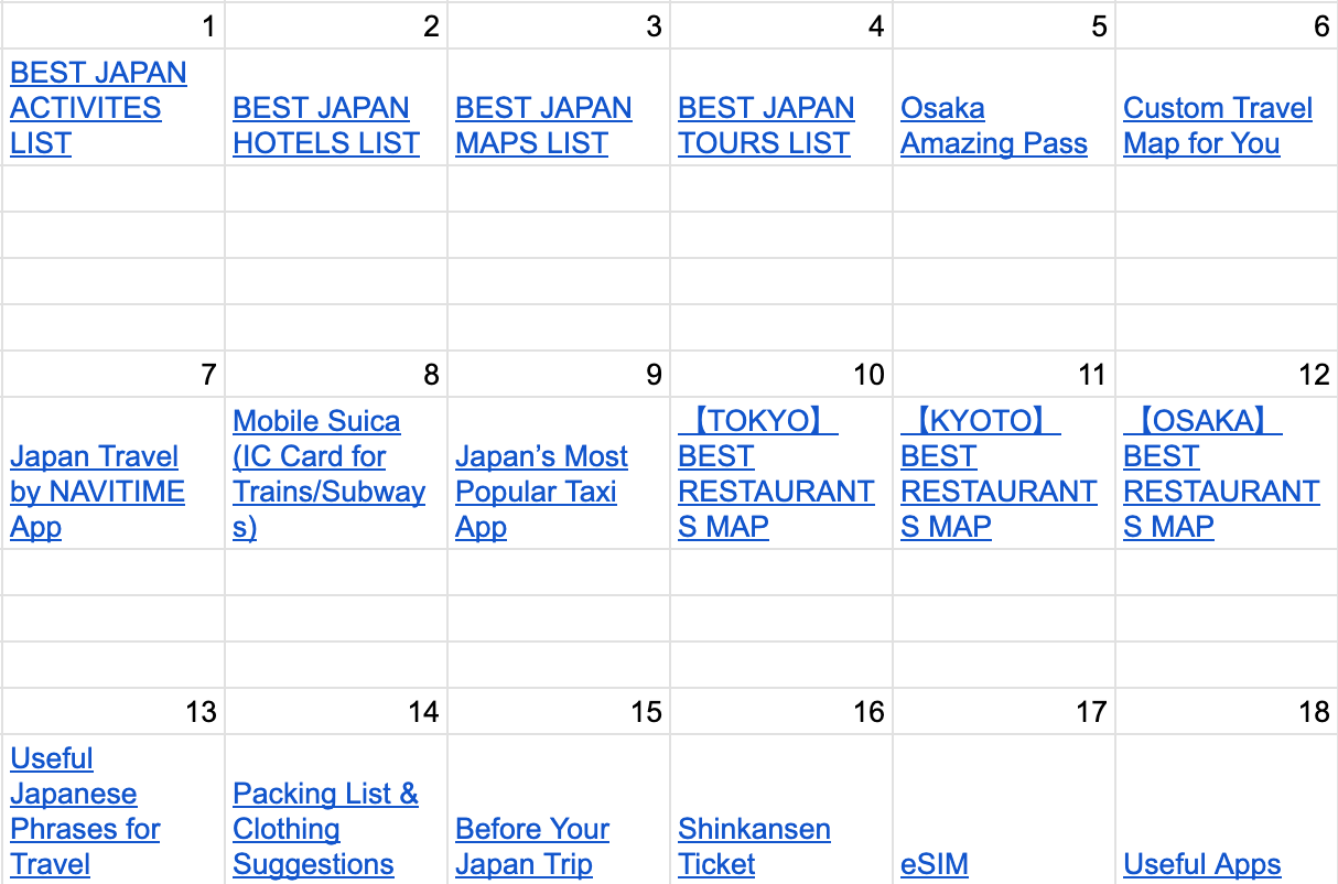 JAPAN ITINERARY BUILDER TEMPLATE