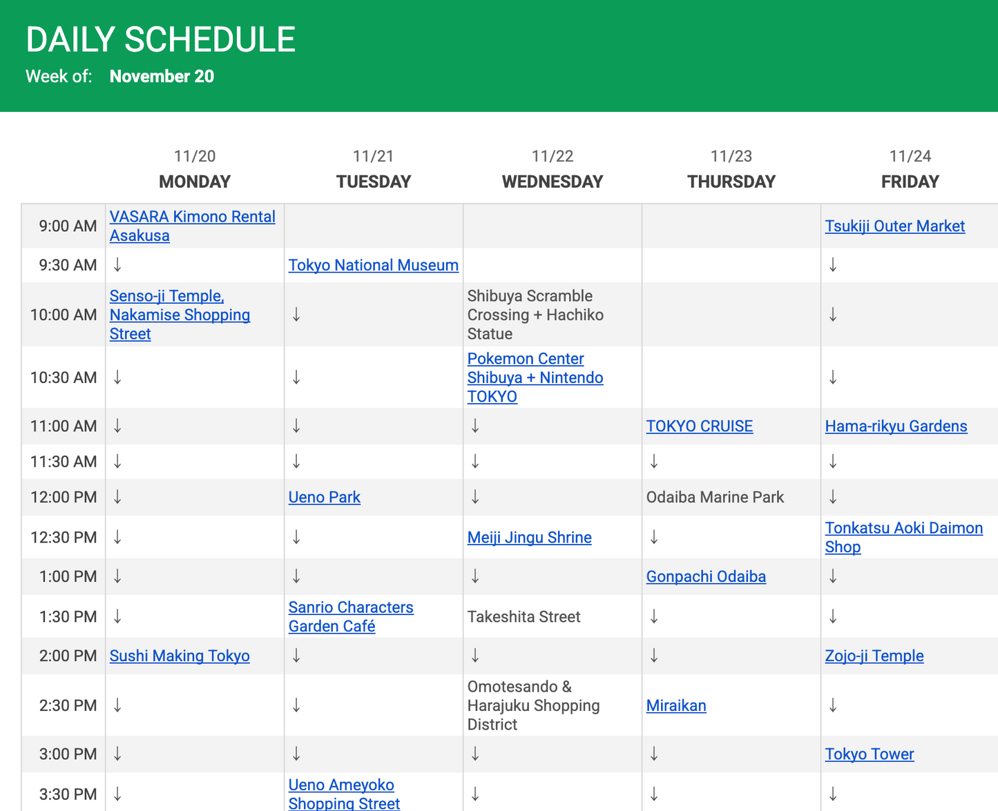 JAPAN ITINERARY BUILDER TEMPLATE