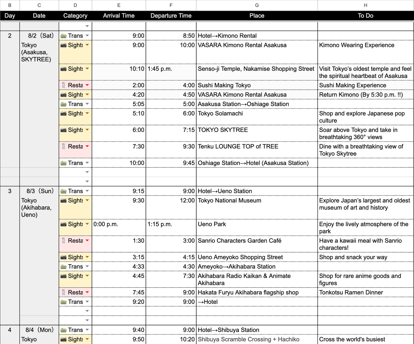 JAPAN ITINERARY BUILDER TEMPLATE